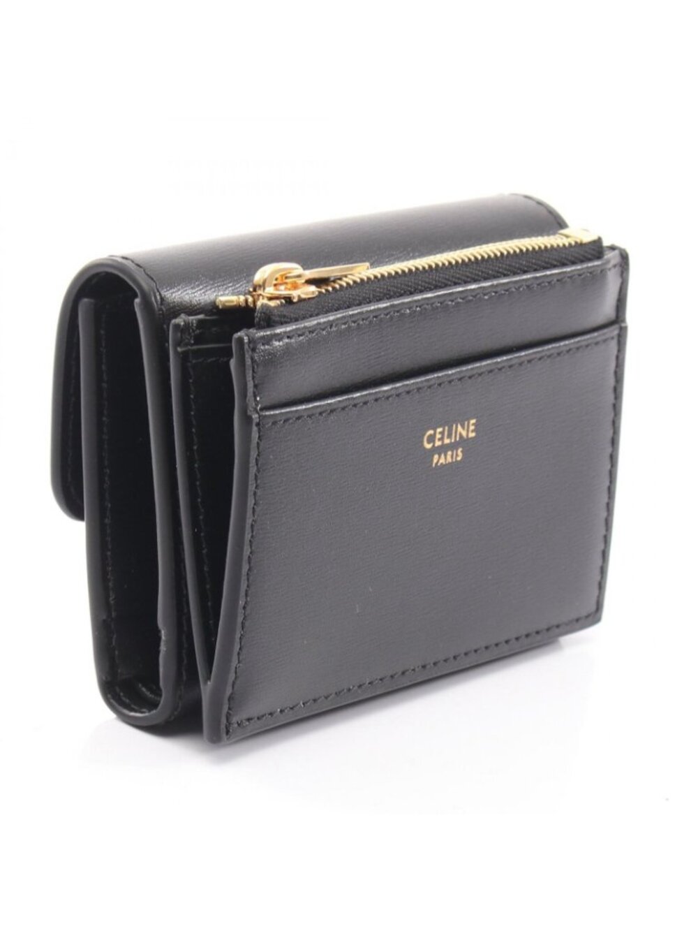 Celine Trifold Wallet Compact Triomphe Black Leather - Picture 2 of 6